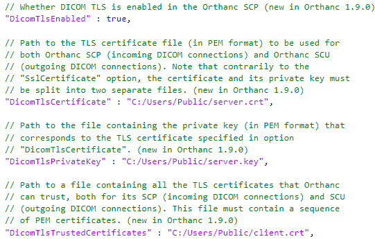 Editing TLS connection settings in orthanc.json file