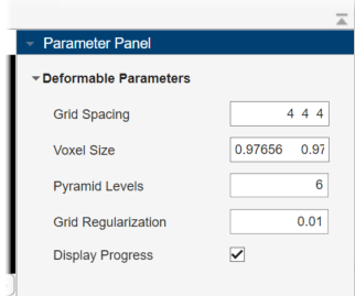 Parameter panel, showing the desired values for each parameter