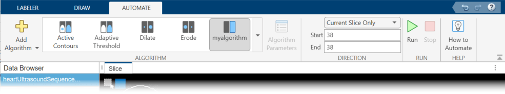 The myalgorithm icon is available in the Automate tab toolstrip