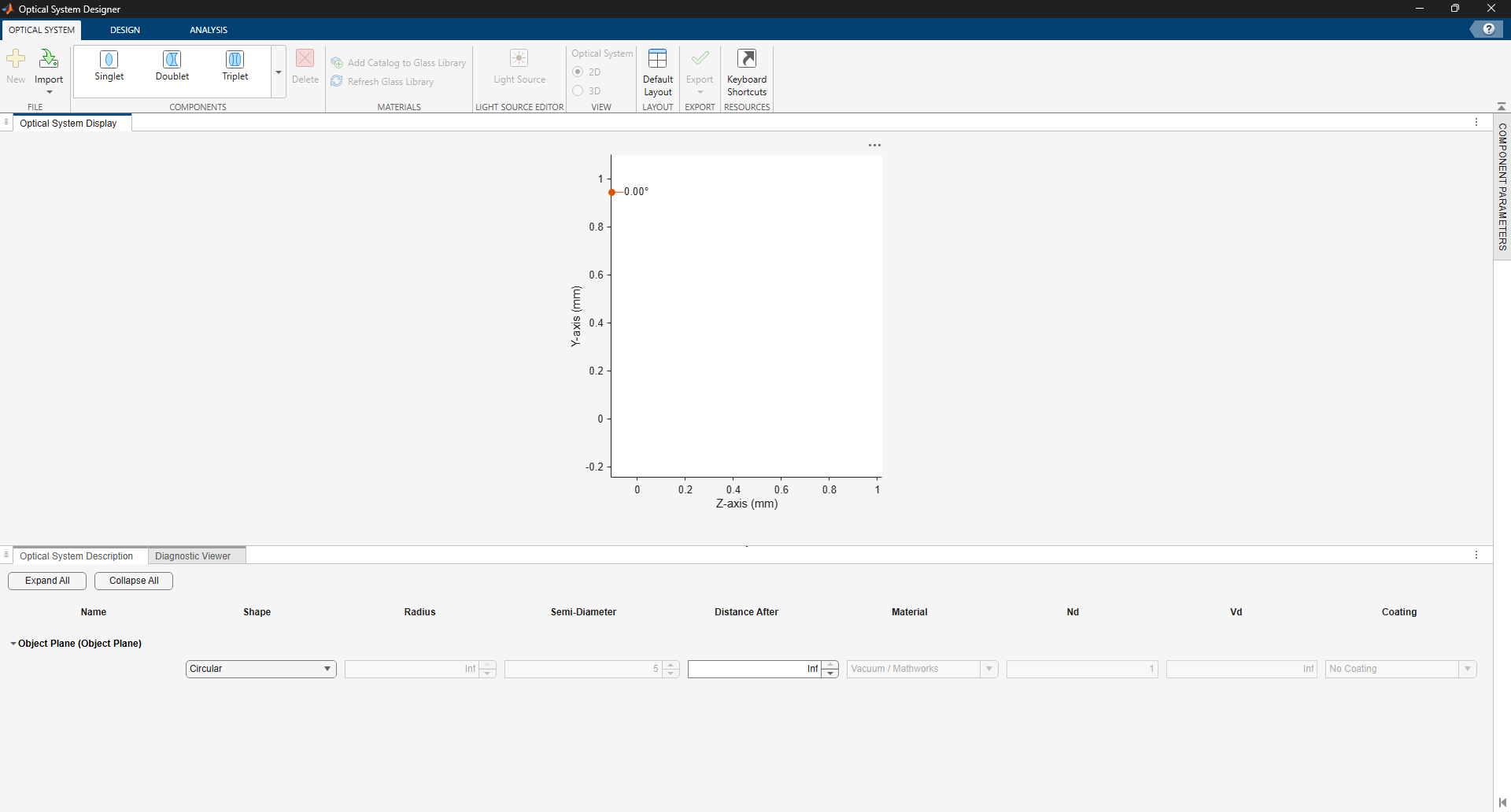 New session in Optical system Designer app.