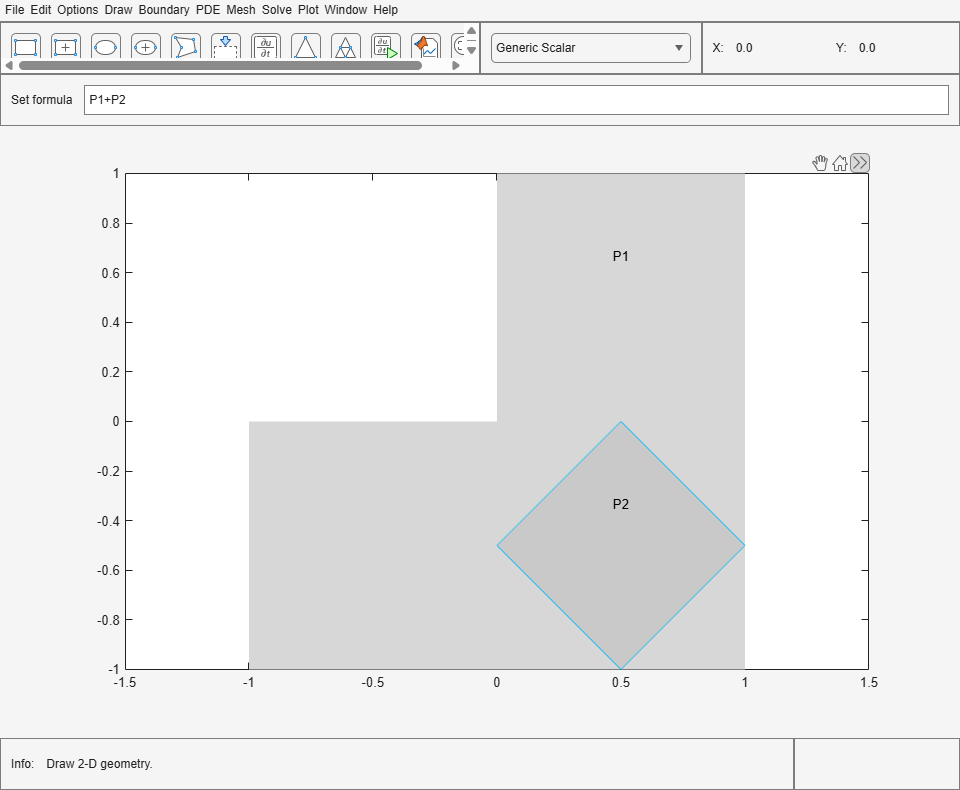 Figure PDE Modeler - [Untitled] contains objects of type uimenu, uigridlayout.