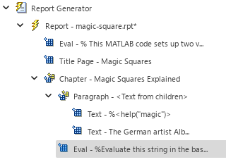 Outline in left pane with "Eval - %Evaluate this string in the bas..." component selected, now displaying below the "Paragraph - <Text from children>" component