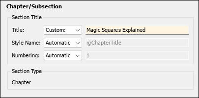 Right pane showing the custom title "Magic Squares Explained."