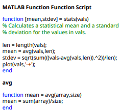 Snippet of report showing the code the MATLAB function used in the slrgex_stats model.