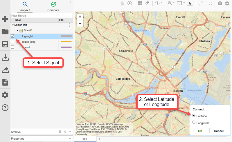 Map of the Greater Boston area shown in the Simulation Data Inspector.