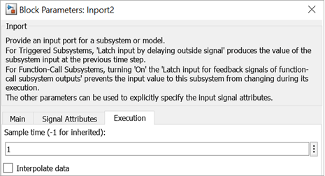 The block parameters dialog box shows execution settings for the unbounded variable-size signals