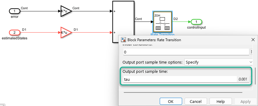 Block diagram of the FOS-based LQR controller. The control input sample time is set to tau seconds, where tau = 0.001.