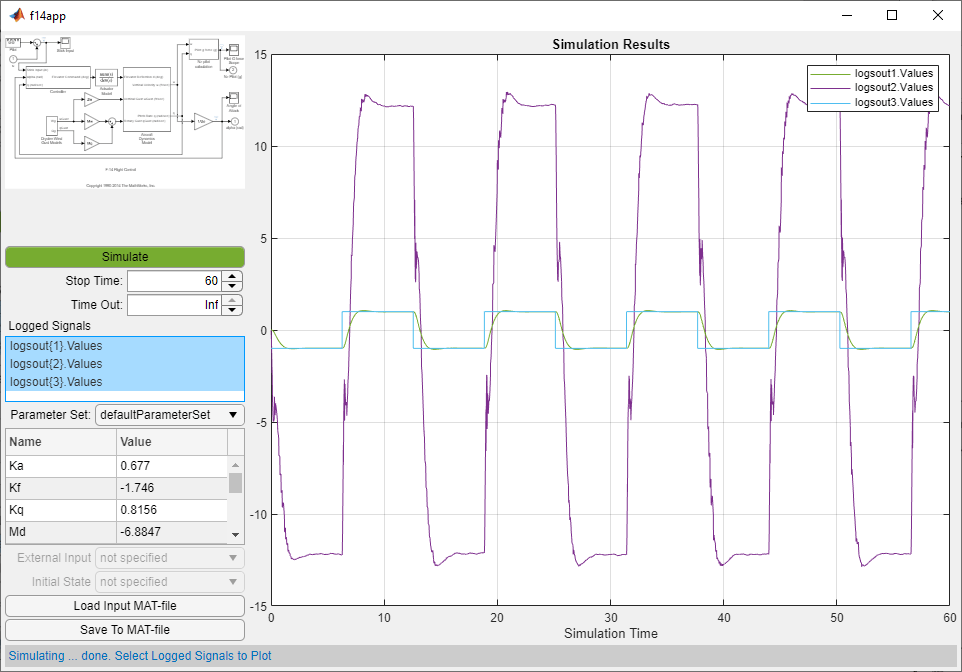 App window with plotted simulation results