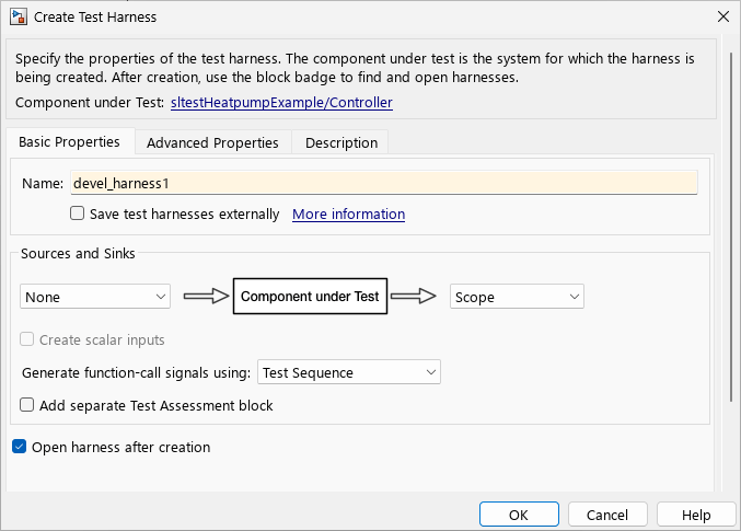 Create Test Harness dialog box