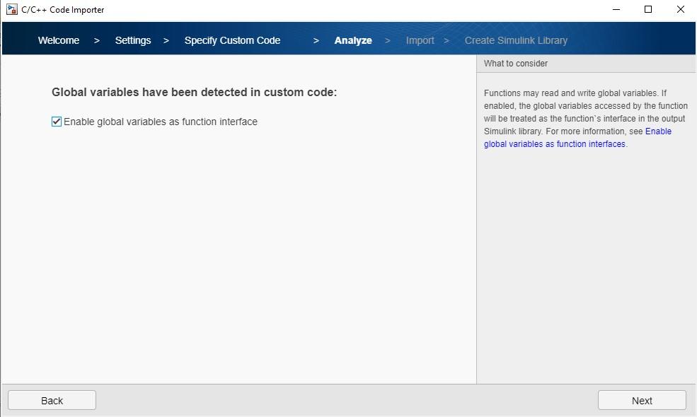 Custom code importer wizard tab to enable global variables
