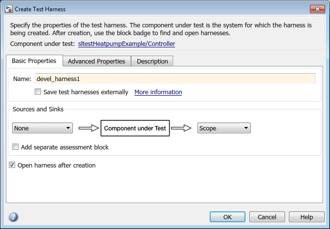 Create test harness dialog box