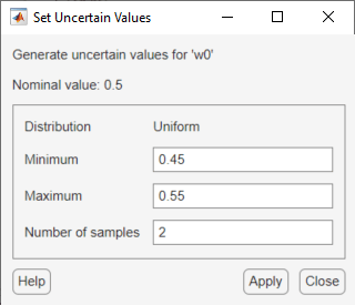 Set Uncertain Values dialog box