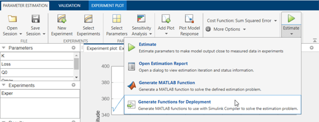 Generate Functions for Deployment is selected in the dropdown list for Estimate