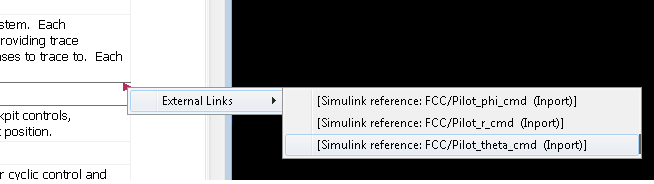 In an IBM DOORS requirement module, three external links for a requirement are shown.