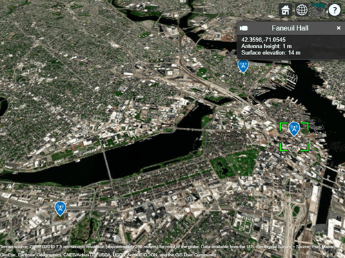 Receiver sites displayed over satellite imagery