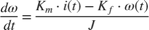$$ \frac{d\omega}{dt} = \frac{K_m \cdot i(t) - K_f \cdot \omega(t)}{J} $$