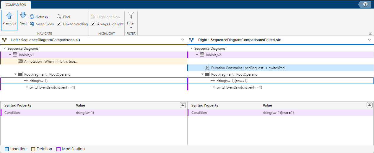Compare Sequence Diagram Differences Using System Composer Comparison Tool