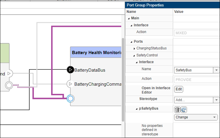 Port Group Properties tab with three ports listed for a grouped port.