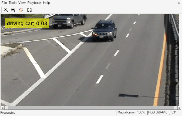 Figure Video Player contains an axes object and other objects of type uigridlayout, uimenu, uitoolbar. The hidden axes object contains an object of type image.