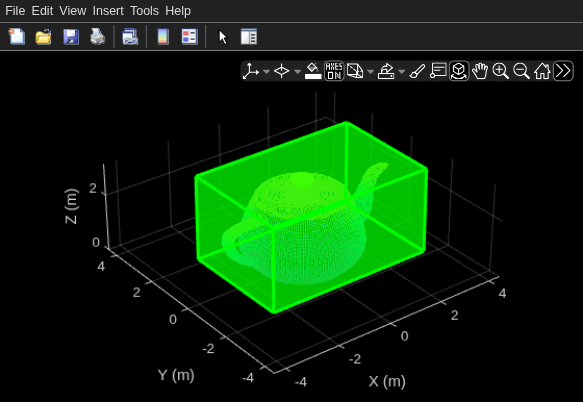 Figure Point Cloud Player contains an axes object. The axes object with xlabel X (m), ylabel Y (m) contains an object of type scatter.