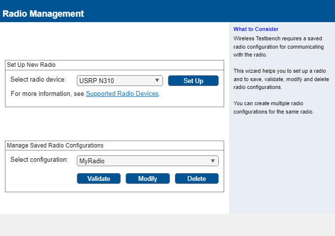 Figure Radio Setup contains an object of type uigridlayout.