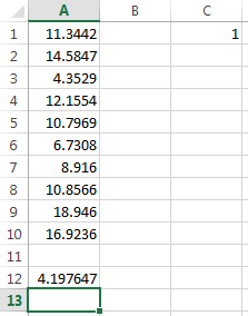 Worksheet cell A12 contains the result of executing the std function.