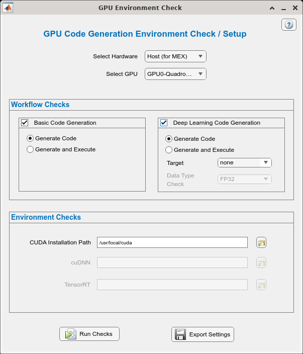 Sample screen shot of the GPU environment check app