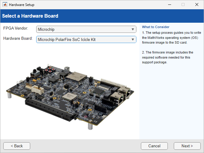Select Hardware Board screen
