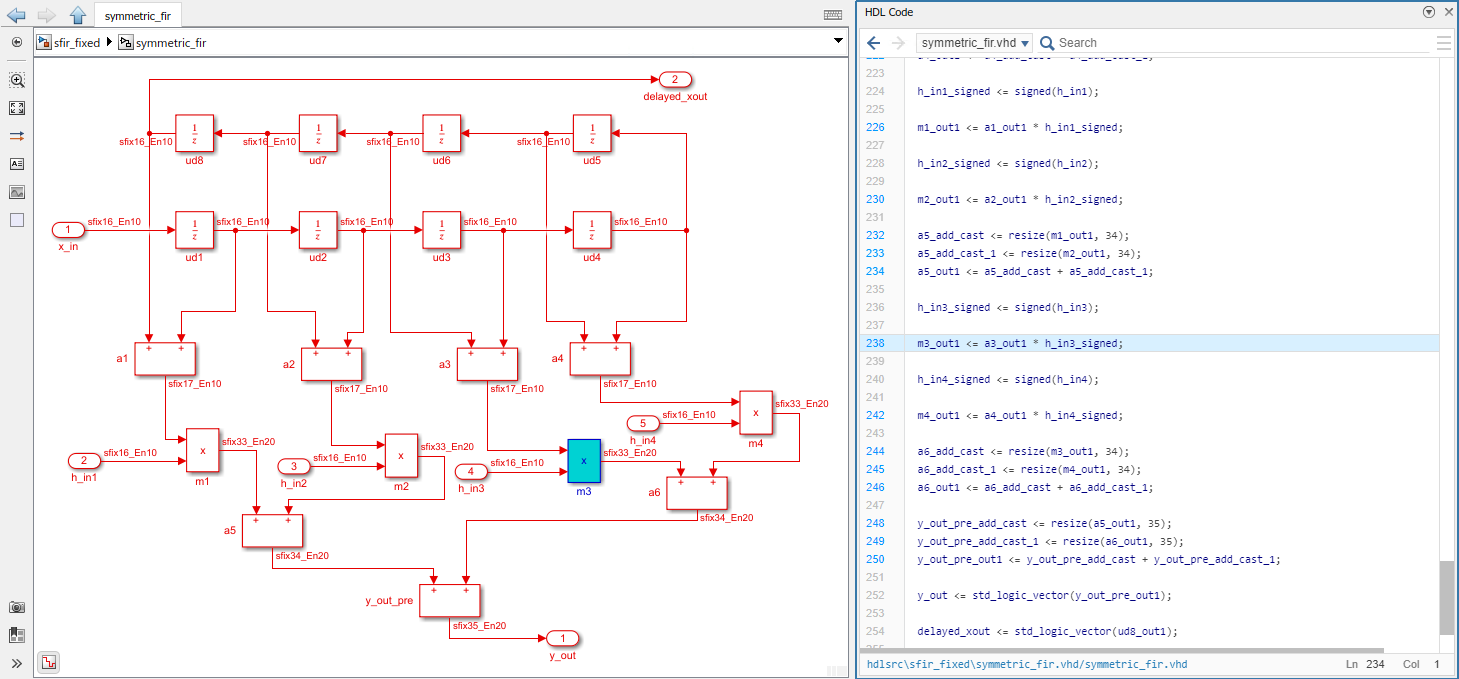 Code to model traceability in Code view example with the Traceability style specified as Line Level