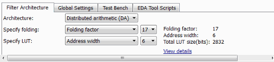 Filter Architecture tab of the Generate HDL tool