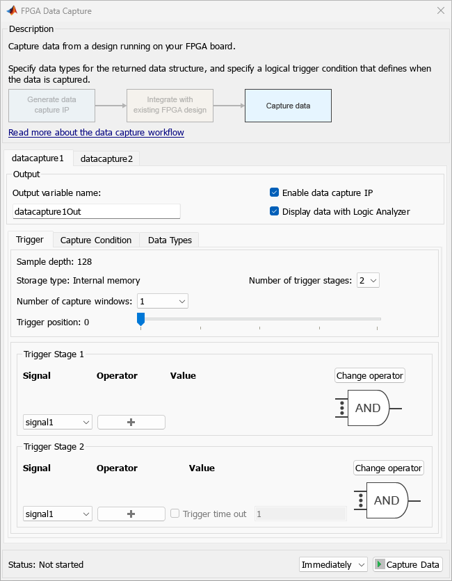 FPGA Data Capture tool with two trigger stages