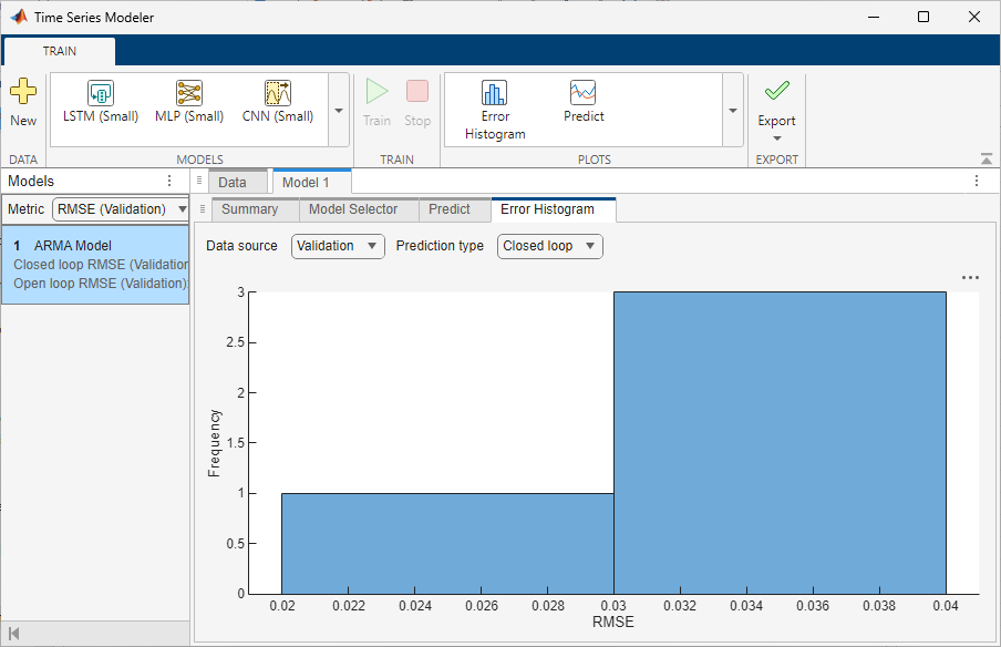 The app displaying the error histogram