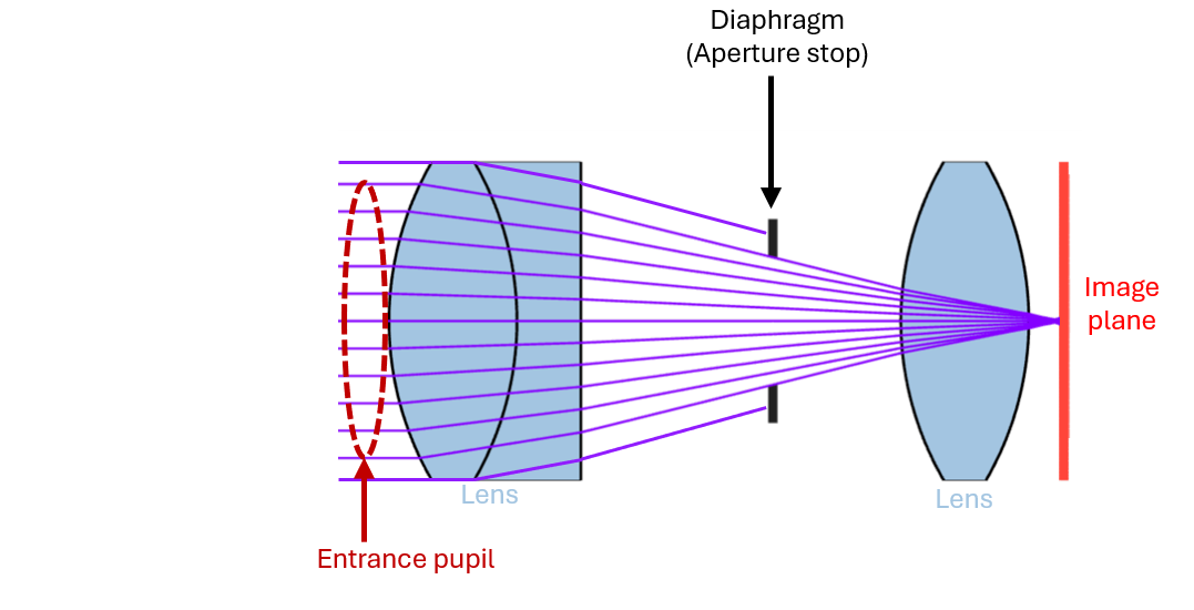 Diagram of traced rays entering the optical system through the entrance pupil.