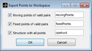 Export Points to Workspace dialog box with the "Structure with all points" check box selected