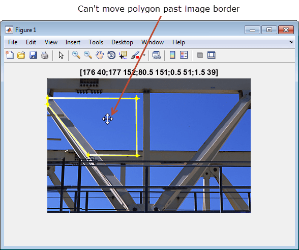 Image of crane trusses with a polygon. The polygon cannot move past the image border.
