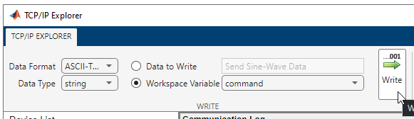 TCP/IP Explorer app Write section for ASCII data.