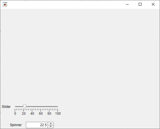 Slider-spinner component in a UI figure window. The slider and spinner both have a value of 22.5.