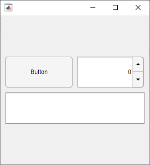 Figure with a button next to a spinner, and a text area underneath. Each components has a height that is one quarter the height of the figure window.