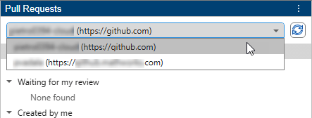 Scope dropdown of Pull Requests panel with two accounts