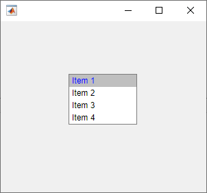 List box with four items. The first item has a blue font color and the last three items have a black font color.