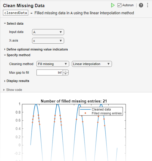 Clean Missing Data task in the Live Editor