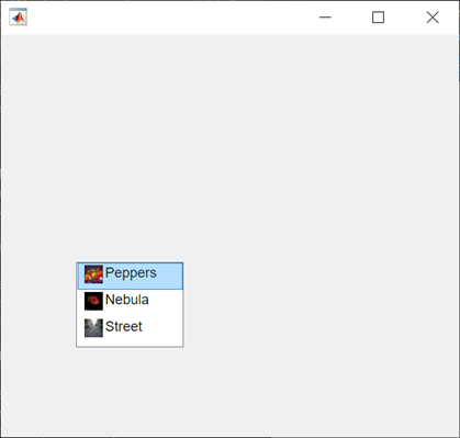 List box UI component with three items. Each item has an icon to its left and text that describes the icon.