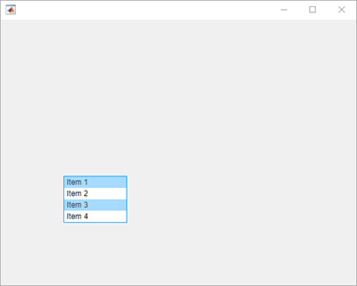 A figure with a list box that has four items. Items 1 and 3 are chosen.