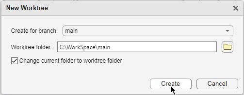 New Worktree dialog box
