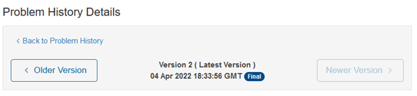 Image showing problem history details and navigation