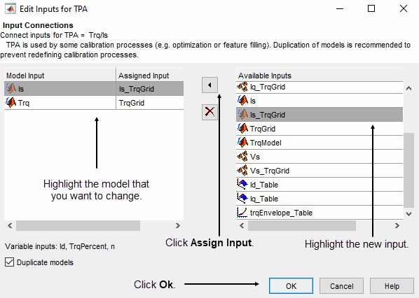 Edit inputs dialog box.