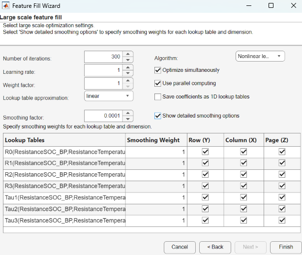 Image showing feature fill wizard with optimization settings
