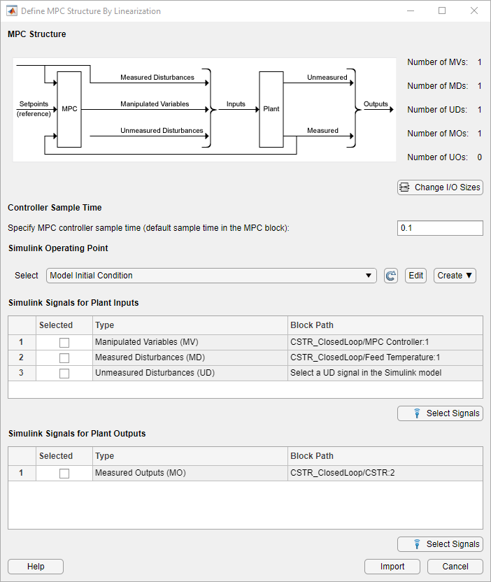 MPC Block Signal Sizes dialog box.