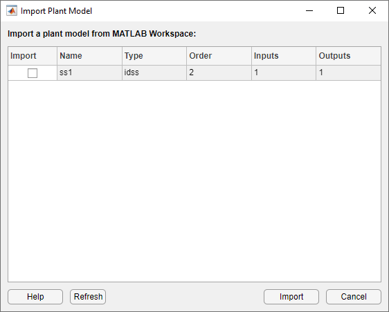 Import plant Model dialog box.