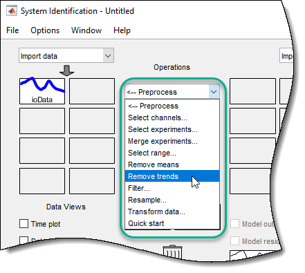 Upper left section of the System Identification app, showing Remove Trends baing selected.